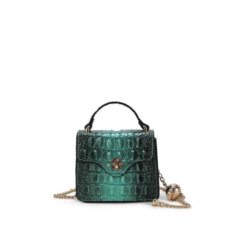 MKFCollection Luxe Croc-Embossed Mini Satchel - Vegan Leather Designer Handbag Image 6