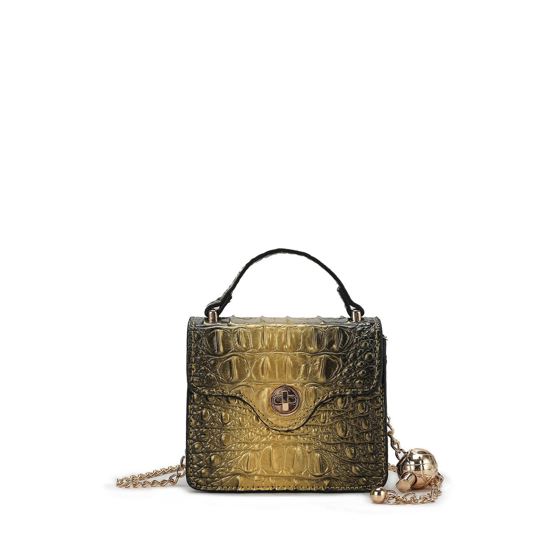 MKFCollection Luxe Croc-Embossed Mini Satchel - Vegan Leather Designer Handbag Image 7