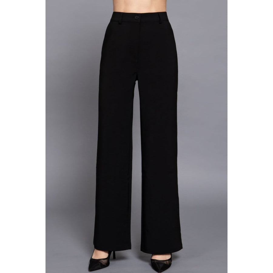 Back elastic straight woven long pants Image 1