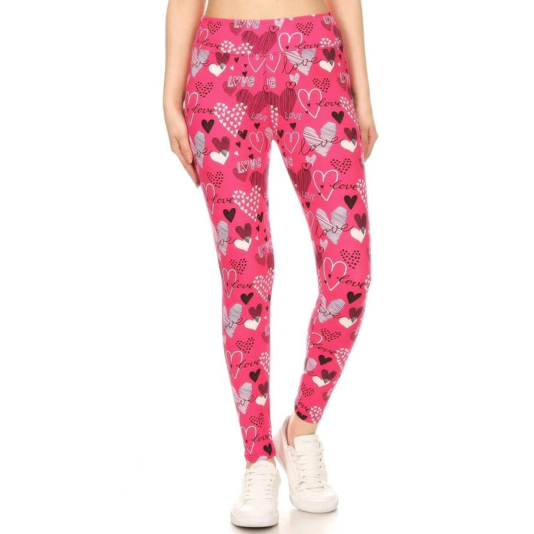 Heart Prints Printed High Waisted Leggings Image 1