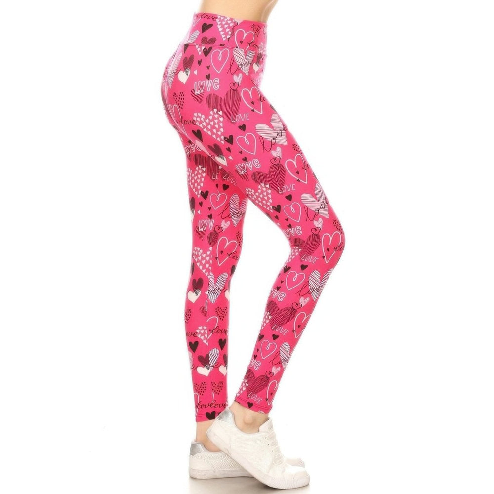 Heart Prints Printed High Waisted Leggings Image 2