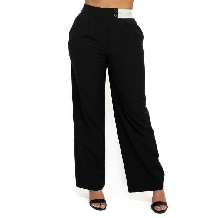 High-rise wide elastic contrast waist pants Image 1