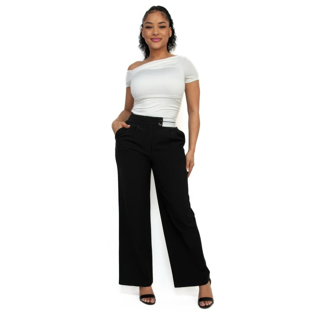 High-rise wide elastic contrast waist pants Image 2