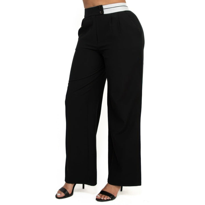 High-rise wide elastic contrast waist pants Image 3