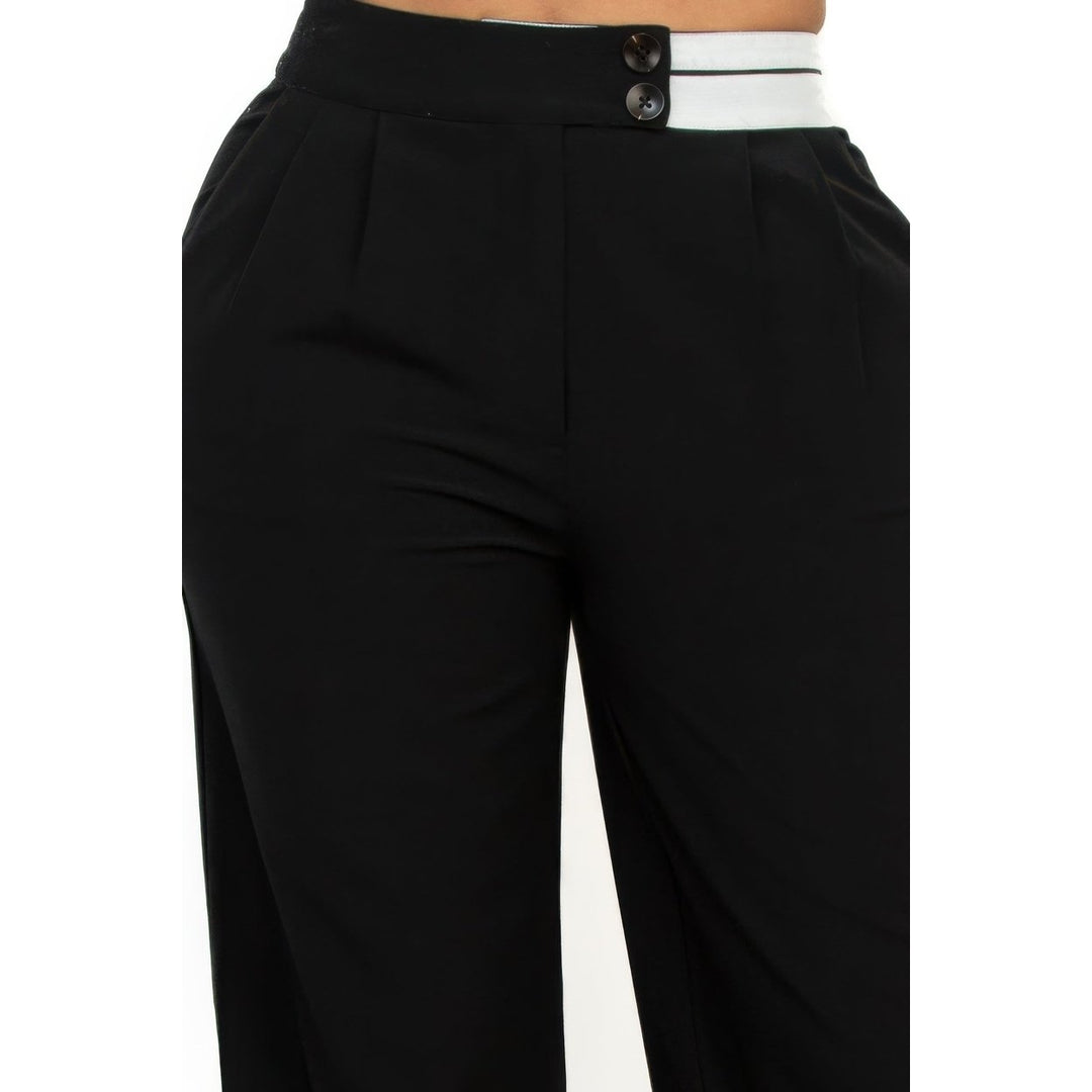 High-rise wide elastic contrast waist pants Image 4