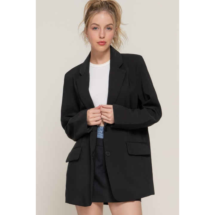 Long slv front button closure blazer Image 1