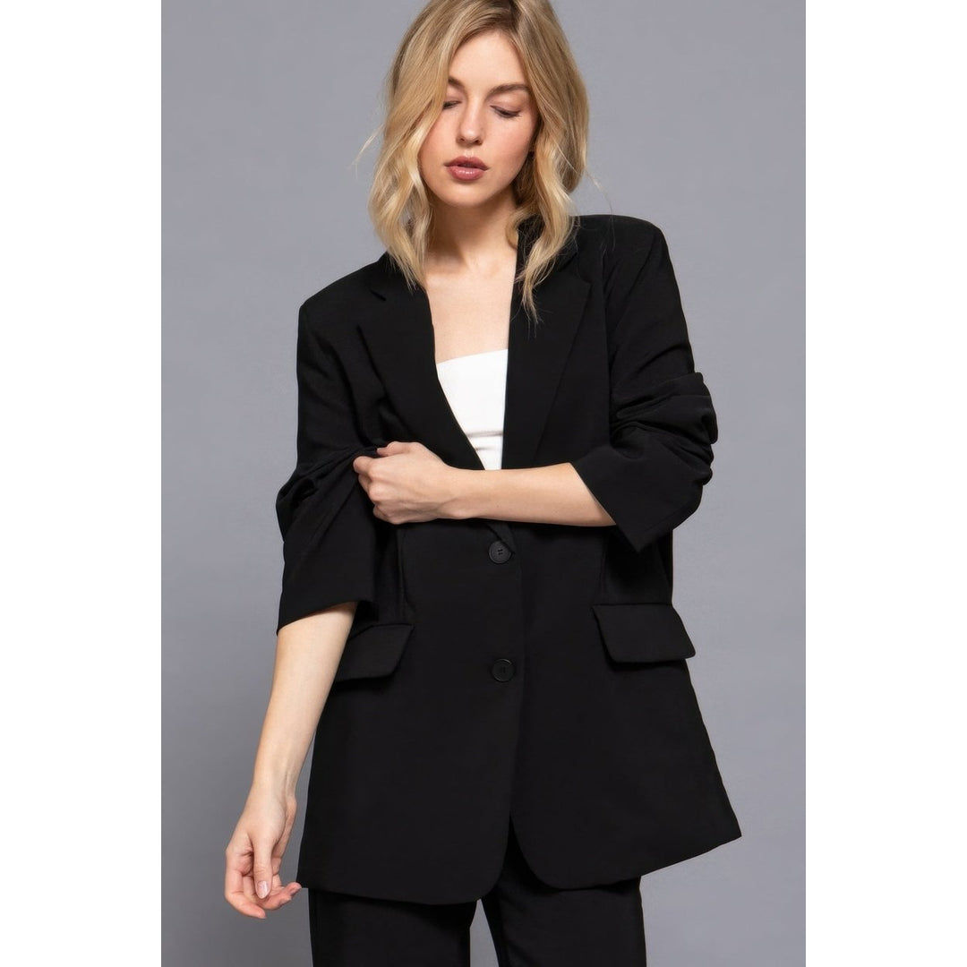 Long slv front button closure blazer Image 3