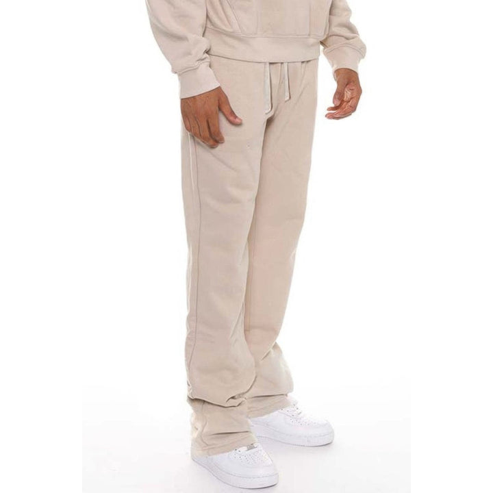 Mens Solid Stacked Flared Sweat Pants Image 7