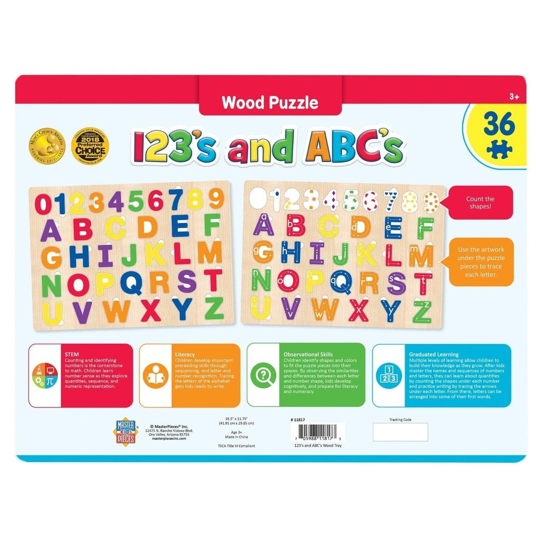 ABC and 123 Wooden Jigsaw Puzzle 36 Pieces Educational Toy for Kids Ages 3+ Image 3