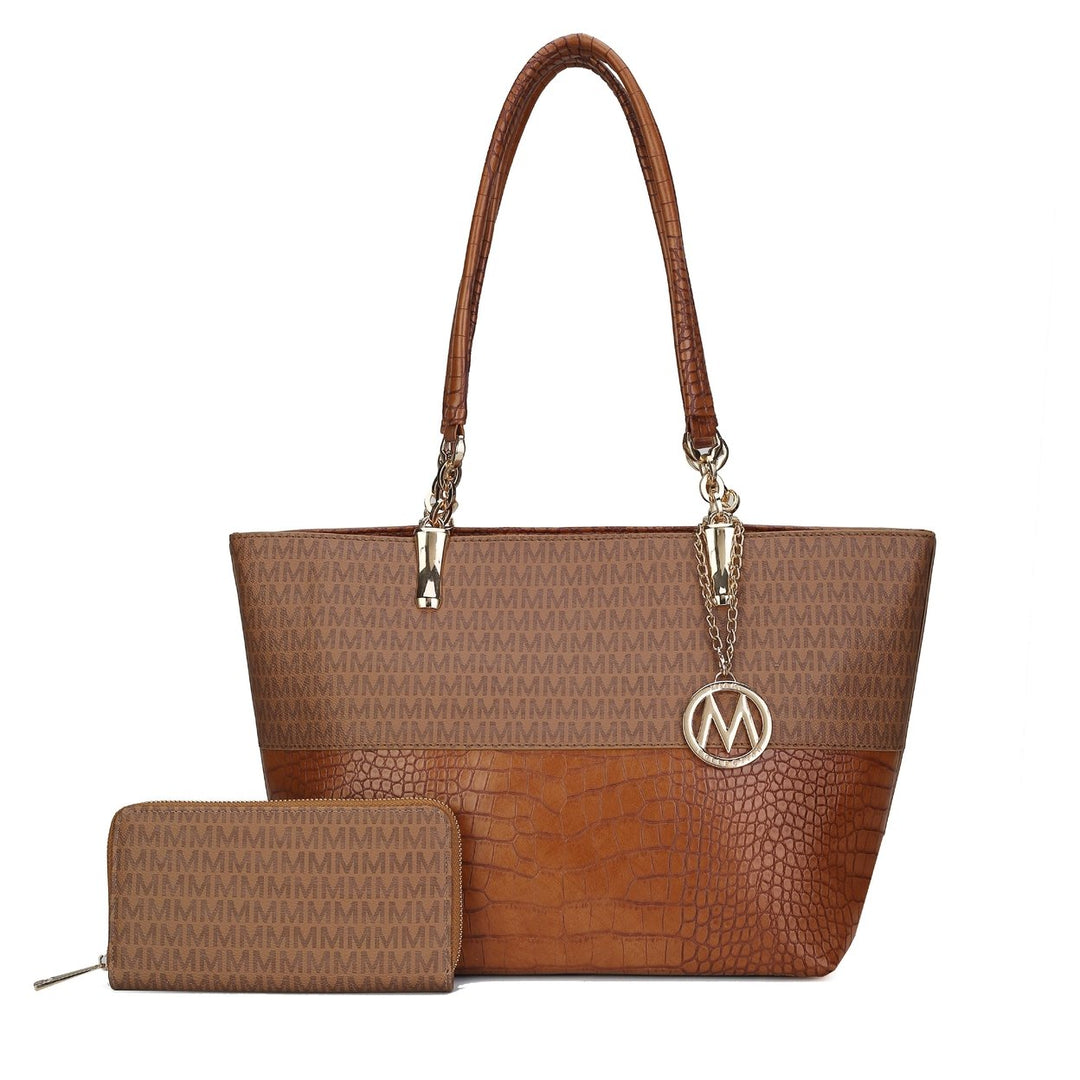 MKFCollection Sasha Signature Tote Bag - Vegan Leather Designer Handbag Image 9