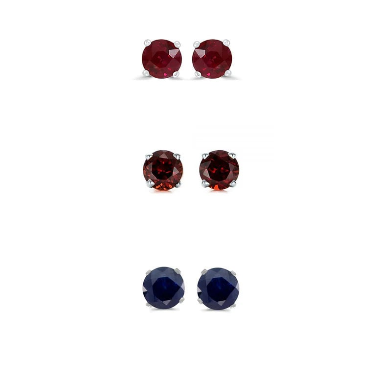 Paris Jewelry 24k White Gold 3Ct Created Ruby Garnet and Black Sapphire 3 Pairs Round Stud Earrings Plated Image 1