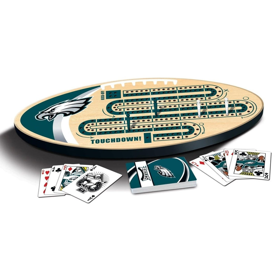 Philadelphia Eagles Cribbage Game Set Wood Football Board with Team Logos Image 2