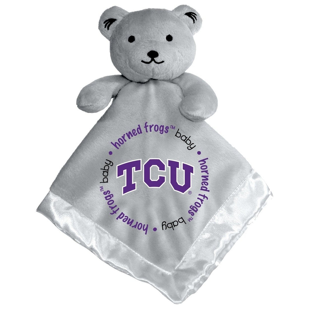 TCU Horned Frogs Security Bear Gray Plush 14x14 Satin Lined Embroidered Logo Image 1