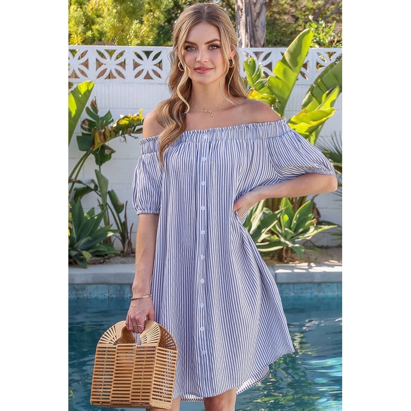 Off The Shoulder Dress with CF Button Detail Image 1