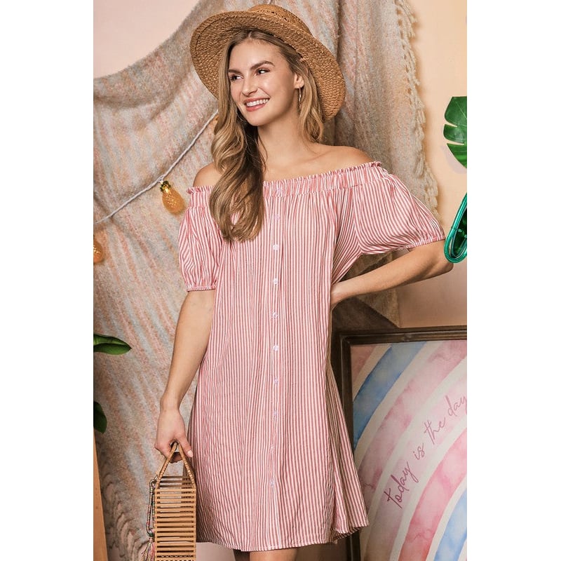 Off The Shoulder Dress with CF Button Detail Image 1