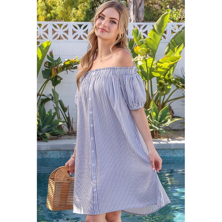 Off The Shoulder Dress with CF Button Detail Image 4