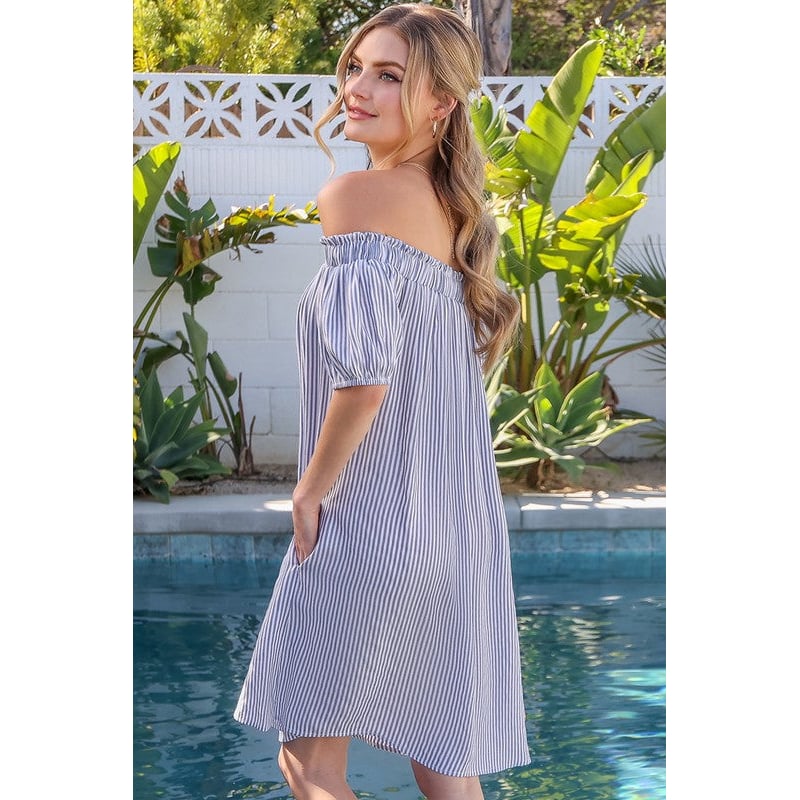 Off The Shoulder Dress with CF Button Detail Image 4