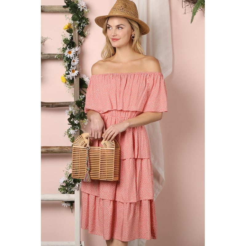 Off the Shoulder Three Layers Ruffle Dress Image 2