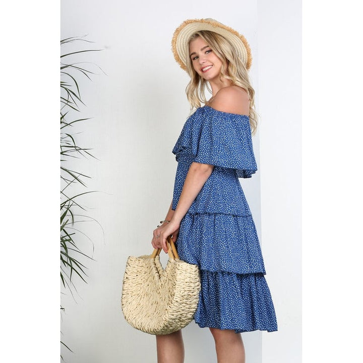 Off the Shoulder Three Layers Ruffle Dress Image 4