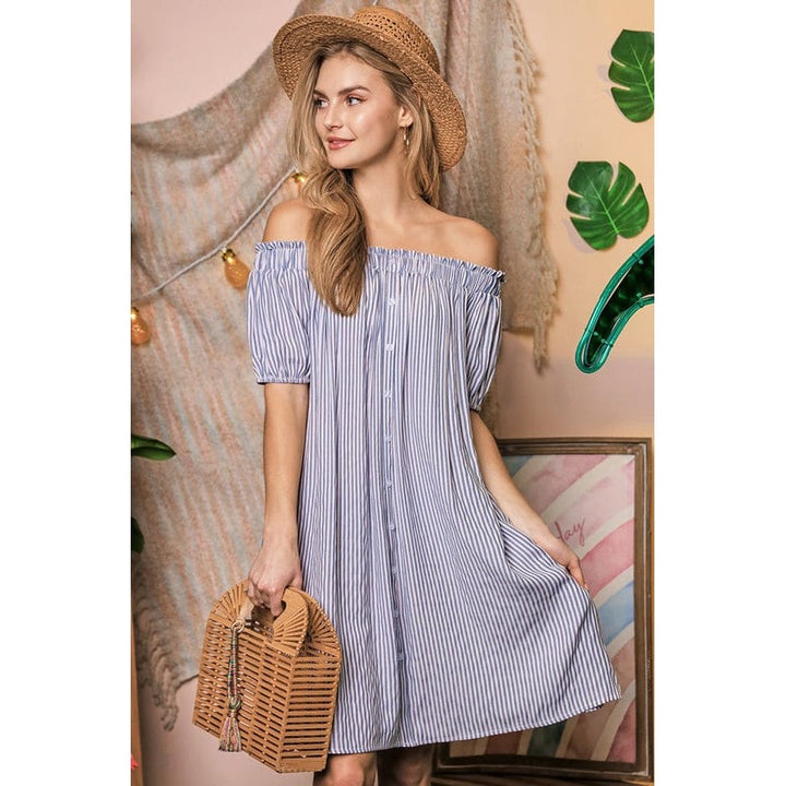 Off The Shoulder Dress with CF Button Detail Image 10