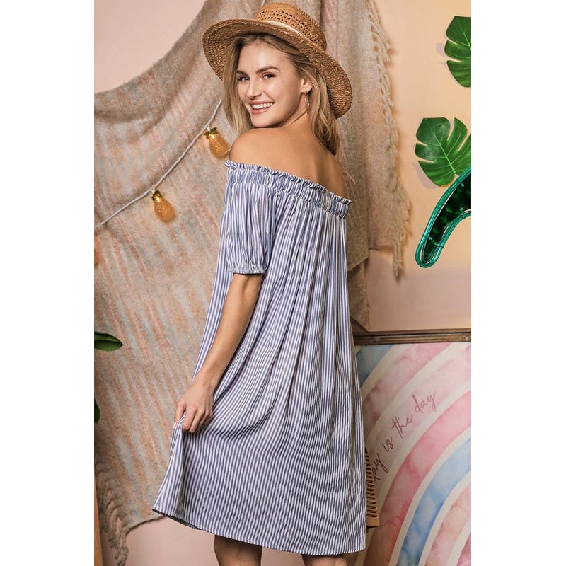 Off The Shoulder Dress with CF Button Detail Image 11