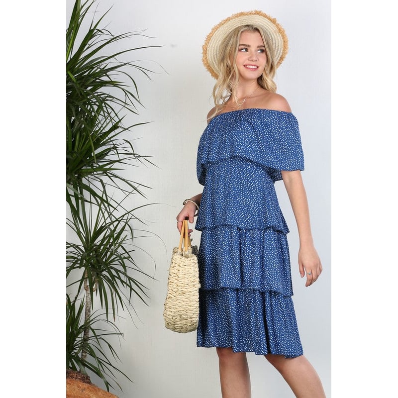 Off the Shoulder Three Layers Ruffle Dress Image 4