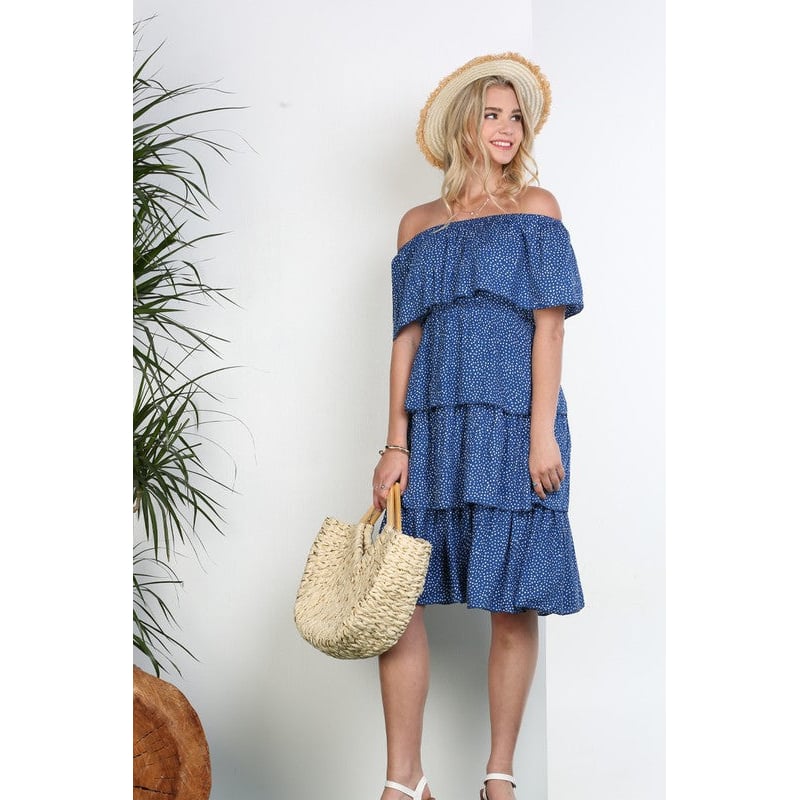 Off the Shoulder Three Layers Ruffle Dress Image 6