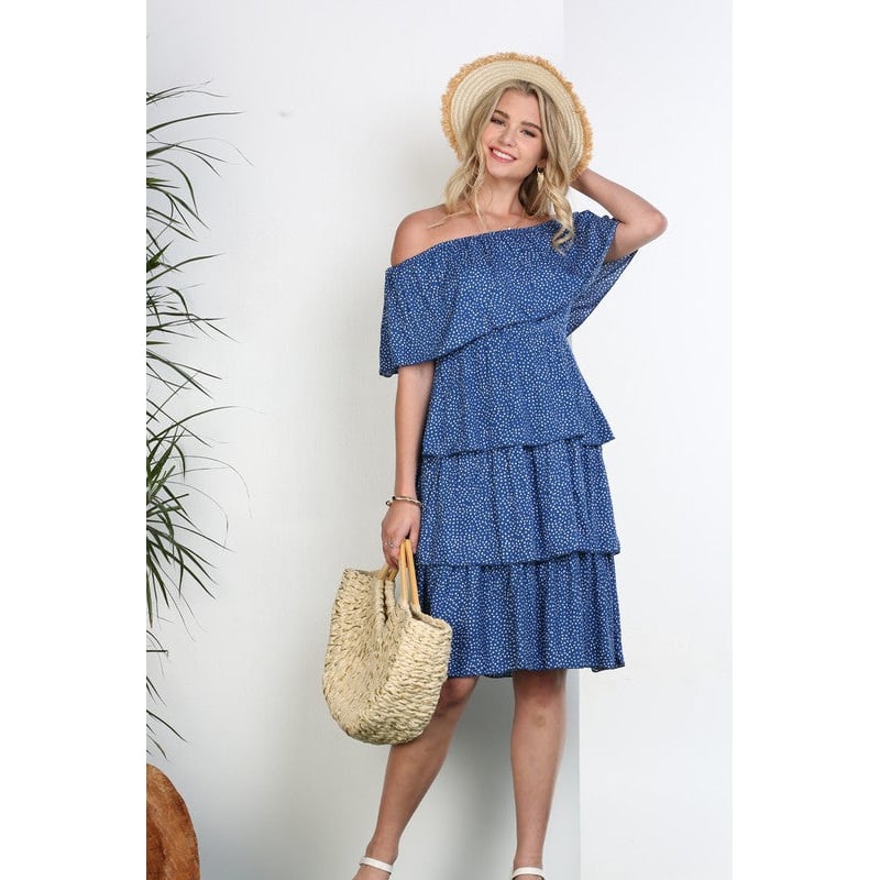 Off the Shoulder Three Layers Ruffle Dress Image 7