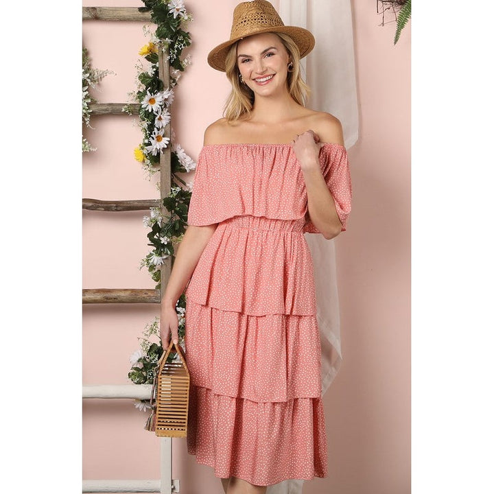 Off the Shoulder Three Layers Ruffle Dress Image 8