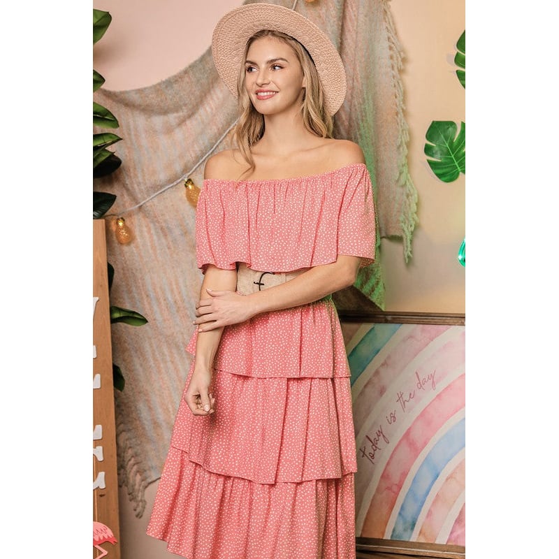 Off the Shoulder Three Layers Ruffle Dress Image 10