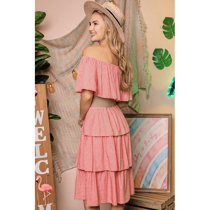 Off the Shoulder Three Layers Ruffle Dress Image 11