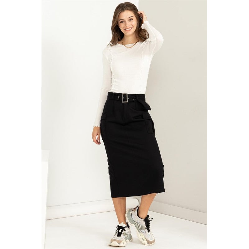 Professional Poise Buckled Belt Cargo Skirt Image 4