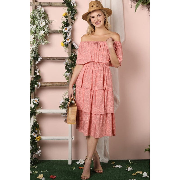 Off the Shoulder Three Layers Ruffle Dress Image 12