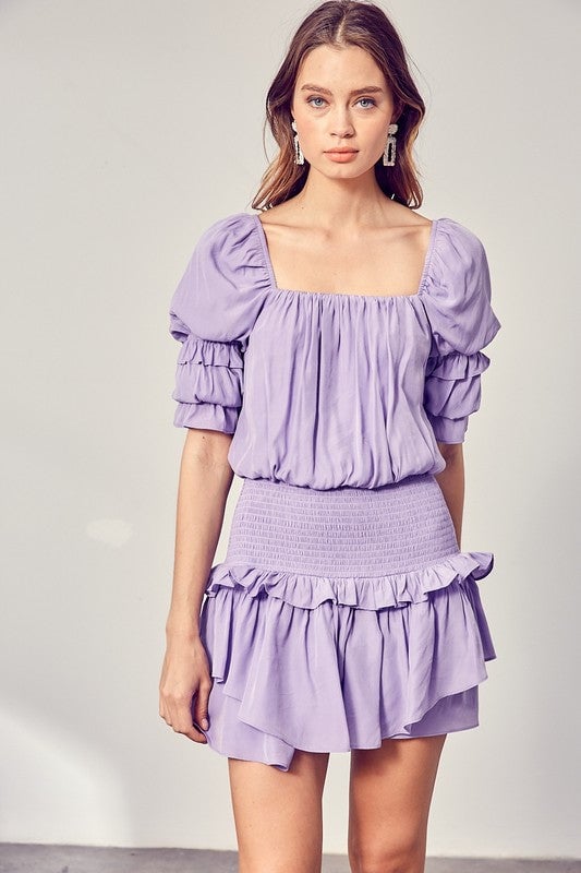 Puff Sleeve Smocked Waist Romper Image 1