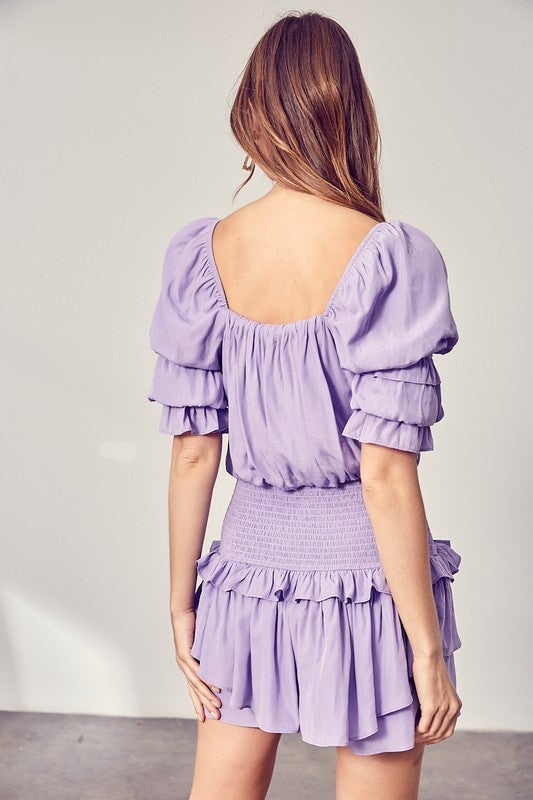 Puff Sleeve Smocked Waist Romper Image 4