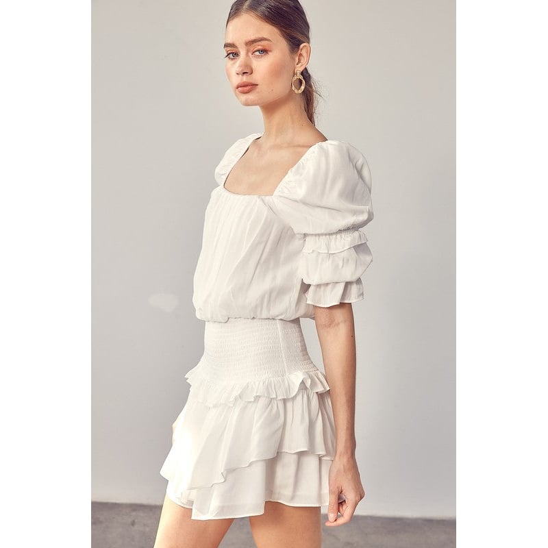 Puff Sleeve Smocked Waist Romper Image 12