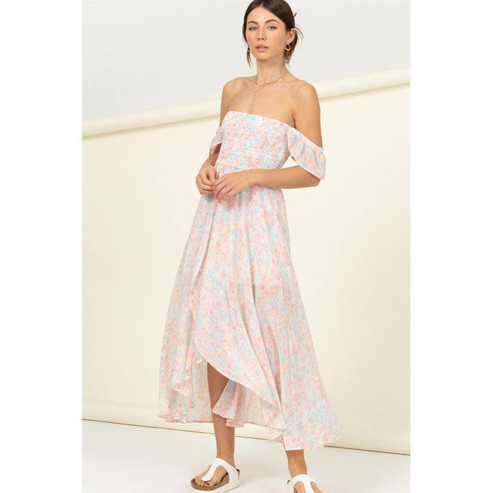 Pastel Florals Smocked Midi Dress Image 1