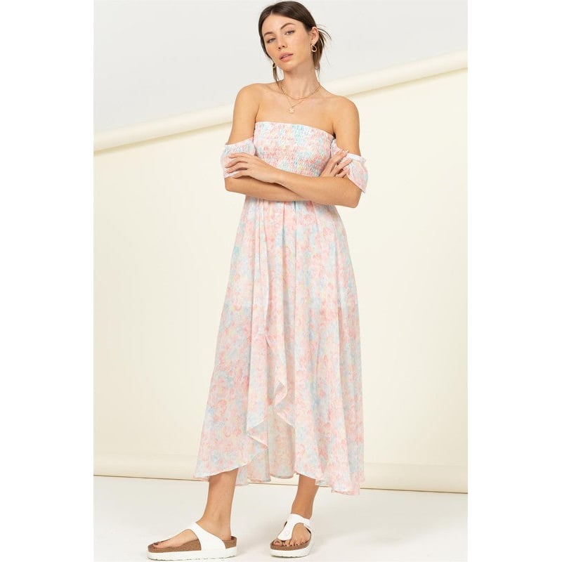 Pastel Florals Smocked Midi Dress Image 4