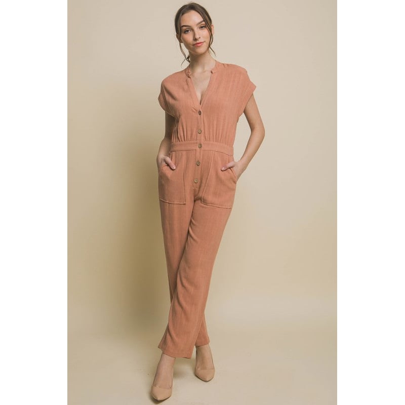 V-Neck Pocketed Jumpsuit Image 1