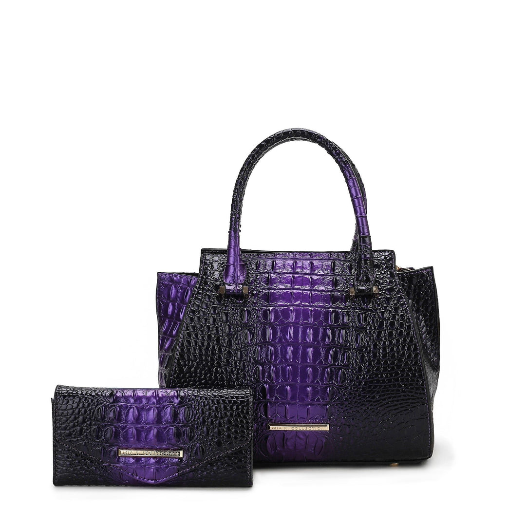 MKFCollection Bently Croc-Embossed Tote and Set - Vegan Leather Designer Handbag Image 1