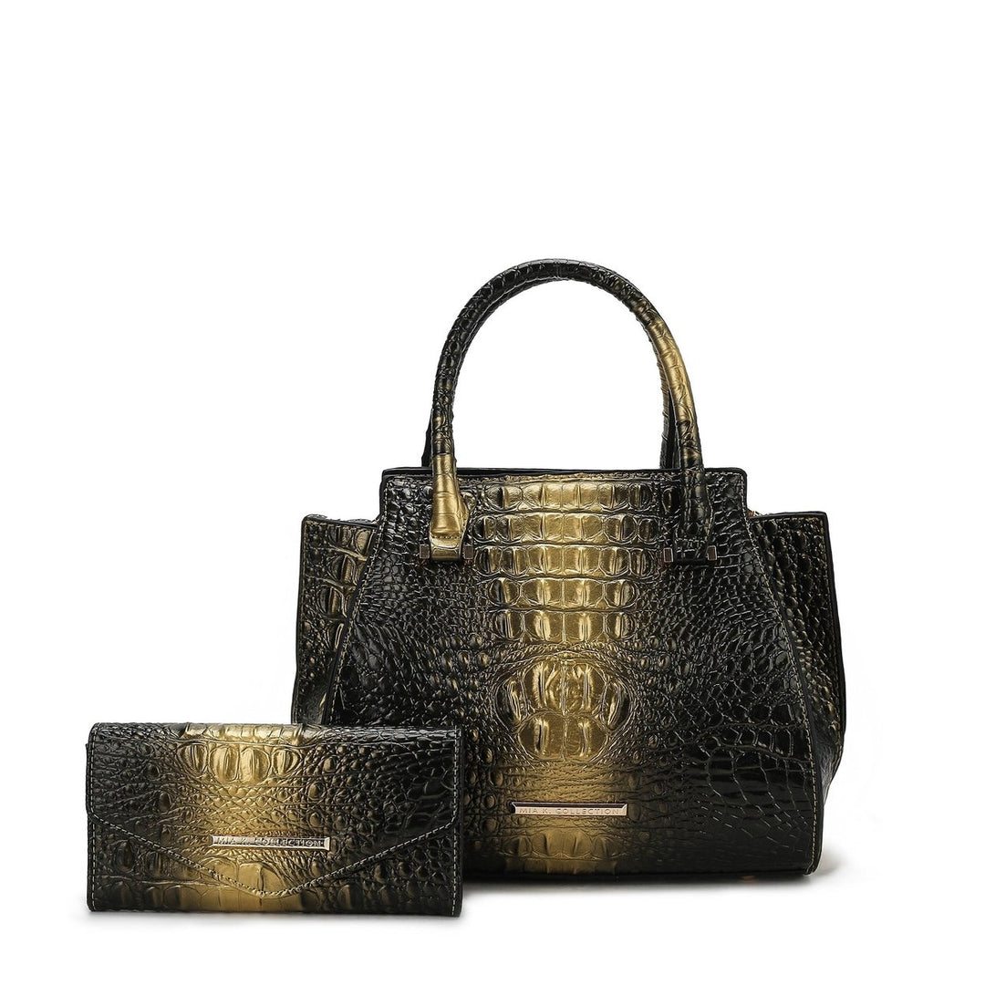 MKFCollection Bently Croc-Embossed Tote and Set - Vegan Leather Designer Handbag Image 7