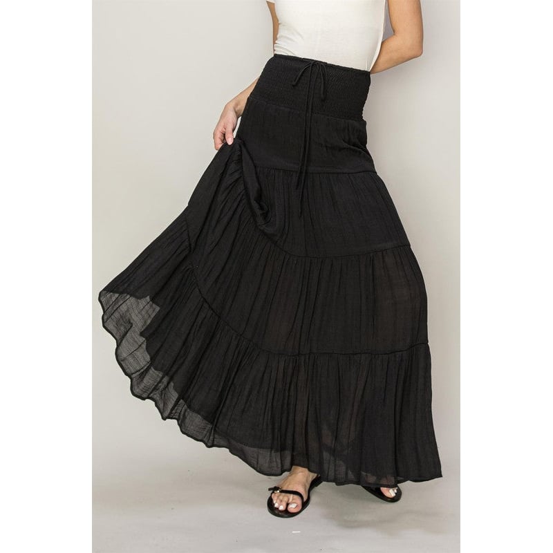 D-Drawstring Waist Tiered Maxi Skirt Image 1