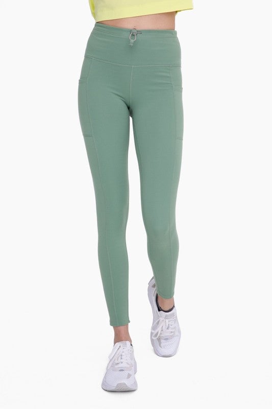 Green -Adjustable Bungee Waist Hiking Leggings Image 1