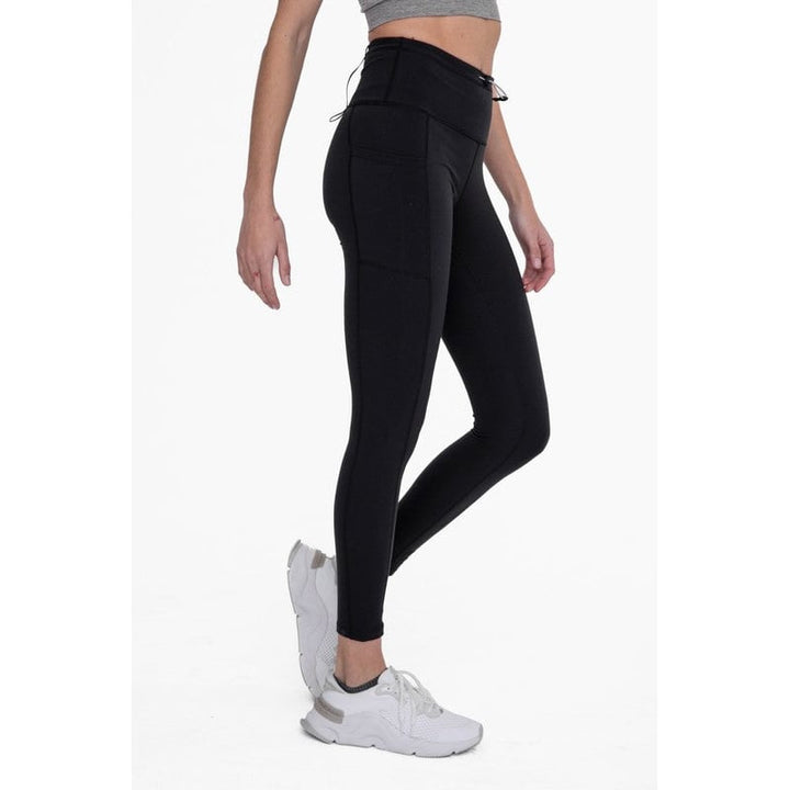 Green -Adjustable Bungee Waist Hiking Leggings Image 8