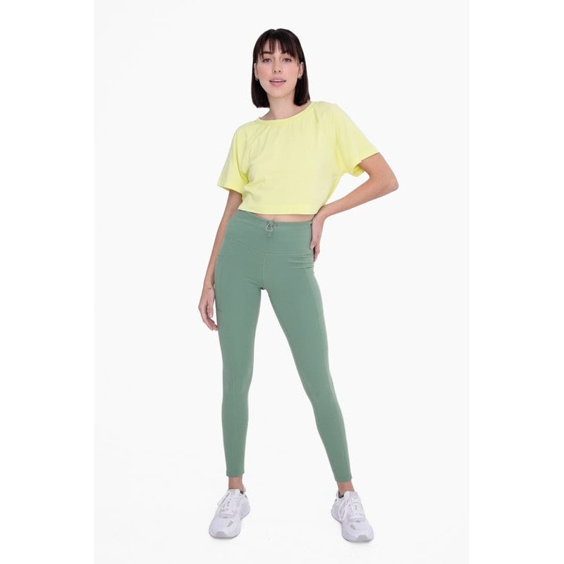 Green -Adjustable Bungee Waist Hiking Leggings Image 12