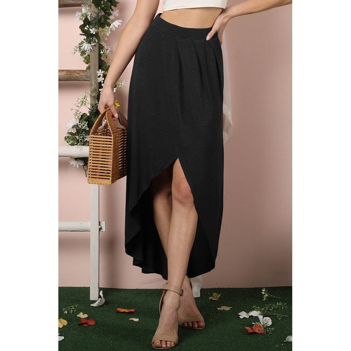 Hi-Low Pleated Detailed Flowy Summer Skirt Image 1