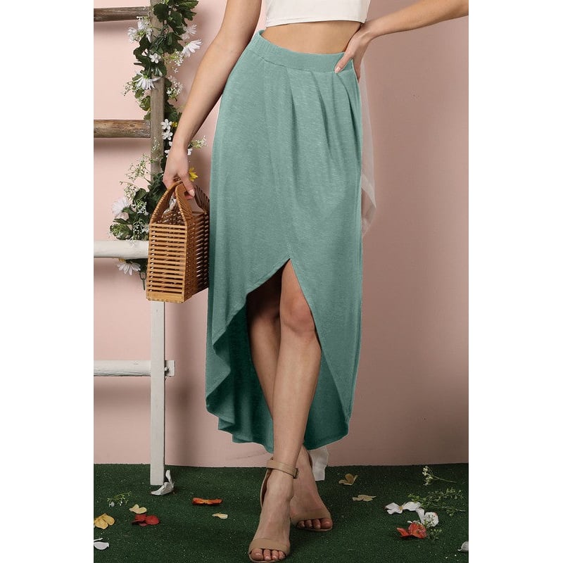 Hi-Low Pleated Detailed Flowy Summer Skirt Image 4