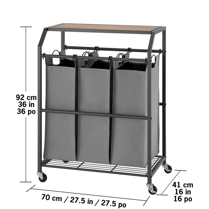 Trinity 3 Bag Laundry Cart with Flip-up Top Image 4