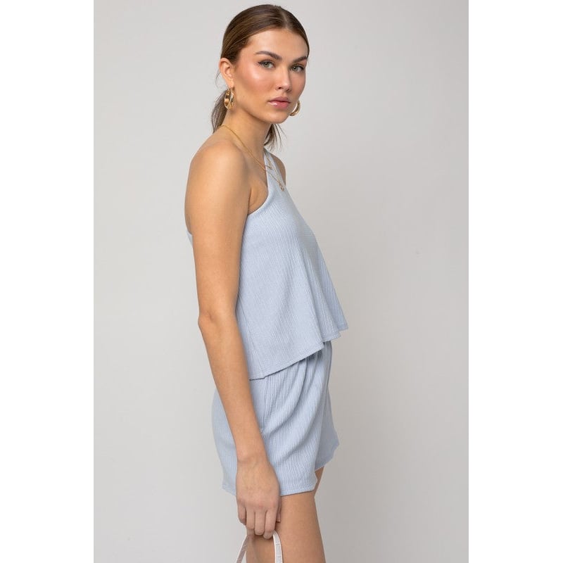 Sleeveless One Shoulder Layered Top Romper Image 3