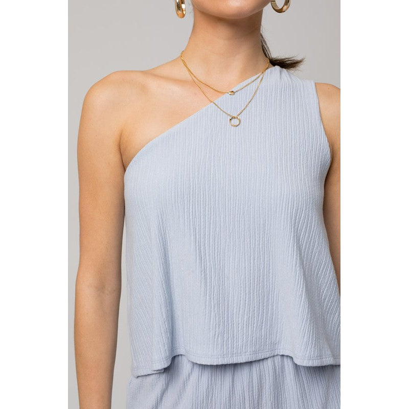 Sleeveless One Shoulder Layered Top Romper Image 6